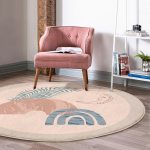 - RealHomes Dijital Baskılı Kaymaz Tabanlı Comfort Yuvarlak Halı - Realhomes  Pastel Zeminde Geometrik Desenli Dijital Baskılı Modern Renkli Salon ve Oturma Odası Yıkanabilir Kaymaz Tabanlı Yuvarlak Halı Realhomes