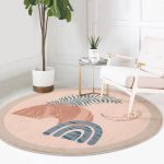 - RealHomes Dijital Baskılı Kaymaz Tabanlı Comfort Yuvarlak Halı - Realhomes  Pastel Zeminde Geometrik Desenli Dijital Baskılı Modern Renkli Salon ve Oturma Odası Yıkanabilir Kaymaz Tabanlı Yuvarlak Halı Realhomes