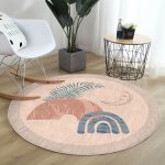 - RealHomes Dijital Baskılı Kaymaz Tabanlı Comfort Yuvarlak Halı - Realhomes  Pastel Zeminde Geometrik Desenli Dijital Baskılı Modern Renkli Salon ve Oturma Odası Yıkanabilir Kaymaz Tabanlı Yuvarlak Halı Realhomes