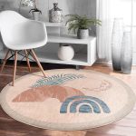 - RealHomes Dijital Baskılı Kaymaz Tabanlı Comfort Yuvarlak Halı - Realhomes  Pastel Zeminde Geometrik Desenli Dijital Baskılı Modern Renkli Salon ve Oturma Odası Yıkanabilir Kaymaz Tabanlı Yuvarlak Halı Realhomes