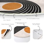 - RealHomes Dijital Baskılı Kaymaz Tabanlı Comfort Yuvarlak Halı - Realhomes  Renkli Zeminde Geometrik Desenli Dijital Baskılı Modern Turuncu Salon ve Oturma Odası Yıkanabilir Kaymaz Tabanlı Yuvarlak Halı Realhomes