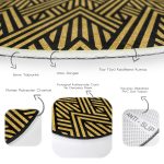 - RealHomes Dijital Baskılı Kaymaz Tabanlı Comfort Yuvarlak Halı - Realhomes  Gold Zeminde Siyah Geometrik Desenli Dijital Baskılı Modern Ofis Yıkanabilir Kaymaz Tabanlı Yuvarlak Halı Realhomes