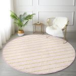 - RealHomes Dijital Baskılı Kaymaz Tabanlı Comfort Yuvarlak Halı - Realhomes Beyaz Zeminde Pembe Yatay Çizgili Dijital Baskılı Modern Yatak Odası Yıkanabilir Kaymaz Tabanlı Yuvarlak Halı Realhomes