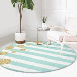 - RealHomes Dijital Baskılı Kaymaz Tabanlı Comfort Yuvarlak Halı - Realhomes  Beyaz Zeminde Renkli Yatay Çizgili Dijital Baskılı Modern Turkuaz Çocuk ve Genç Odası Yıkanabilir Kaymaz Tabanlı Yuvarlak Halı Realhomes
