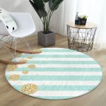 - RealHomes Dijital Baskılı Kaymaz Tabanlı Comfort Yuvarlak Halı - Realhomes  Beyaz Zeminde Renkli Yatay Çizgili Dijital Baskılı Modern Turkuaz Çocuk ve Genç Odası Yıkanabilir Kaymaz Tabanlı Yuvarlak Halı Realhomes