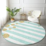 - RealHomes Dijital Baskılı Kaymaz Tabanlı Comfort Yuvarlak Halı - Realhomes  Beyaz Zeminde Renkli Yatay Çizgili Dijital Baskılı Modern Turkuaz Çocuk ve Genç Odası Yıkanabilir Kaymaz Tabanlı Yuvarlak Halı Realhomes