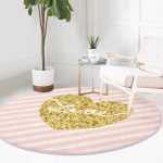 Beyaz Zeminde Gold Renkli Love Yazılı Dijital Baskılı Modern Pembe Mutfak Yıkanabilir Kaymaz Tabanlı Yuvarlak Halı Realhomes