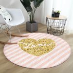 Beyaz Zeminde Gold Renkli Love Yazılı Dijital Baskılı Modern Pembe Mutfak Yıkanabilir Kaymaz Tabanlı Yuvarlak Halı Realhomes