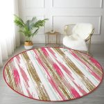 - RealHomes Dijital Baskılı Kaymaz Tabanlı Comfort Yuvarlak Halı - Realhomes  Beyaz Zeminde Renkli Soyut Desenli Dijital Baskılı Modern Pembe Mutfak Yıkanabilir Kaymaz Tabanlı Yuvarlak Halı Realhomes