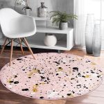 - RealHomes Dijital Baskılı Kaymaz Tabanlı Comfort Yuvarlak Halı - Realhomes  Renkli Zeminde Gold Detaylı Siyah Puantiyeli Dijital Baskılı Modern Pembe Mutfak Yıkanabilir Kaymaz Tabanlı Yuvarlak Halı Realhomes