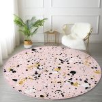 - RealHomes Dijital Baskılı Kaymaz Tabanlı Comfort Yuvarlak Halı - Realhomes  Renkli Zeminde Gold Detaylı Siyah Puantiyeli Dijital Baskılı Modern Pembe Mutfak Yıkanabilir Kaymaz Tabanlı Yuvarlak Halı Realhomes