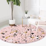 - RealHomes Dijital Baskılı Kaymaz Tabanlı Comfort Yuvarlak Halı - Realhomes  Renkli Zeminde Gold Detaylı Siyah Puantiyeli Dijital Baskılı Modern Pembe Mutfak Yıkanabilir Kaymaz Tabanlı Yuvarlak Halı Realhomes