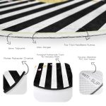 - RealHomes Dijital Baskılı Kaymaz Tabanlı Comfort Yuvarlak Halı - Realhomes  Beyaz Zeminde Siyah Yatay Çizgili Gold Detaylı Kalp Desenli Dijital Baskılı Modern Mutfak Kaymaz Tabanlı Yuvarlak Halı Realhomes