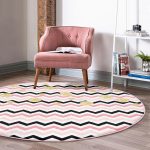 - RealHomes Dijital Baskılı Kaymaz Tabanlı Comfort Yuvarlak Halı - Realhomes  Beyaz Zeminde Renkli Geometrik Zikzak Desenli Dijital Baskılı Modern Pembe Banyo Yıkanabilir Kaymaz Tabanlı Yuvarlak Halı Realhomes