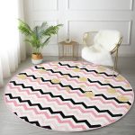- RealHomes Dijital Baskılı Kaymaz Tabanlı Comfort Yuvarlak Halı - Realhomes  Beyaz Zeminde Renkli Geometrik Zikzak Desenli Dijital Baskılı Modern Pembe Banyo Yıkanabilir Kaymaz Tabanlı Yuvarlak Halı Realhomes