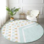 - RealHomes Dijital Baskılı Kaymaz Tabanlı Comfort Yuvarlak Halı - Realhomes  Renkli Zeminde Geometrik Desenli Dijital Baskılı Modern Turkuaz Banyo Yıkanabilir Kaymaz Tabanlı Yuvarlak Halı Realhomes