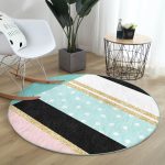 - RealHomes Dijital Baskılı Kaymaz Tabanlı Comfort Yuvarlak Halı - Realhomes  Renkli Zeminde Gold Detaylı Geometrik Çizimli Dijital Baskılı Modern Turkuaz Banyo Yıkanabilir Kaymaz Tabanlı Yuvarlak Halı Realhomes