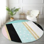 - RealHomes Dijital Baskılı Kaymaz Tabanlı Comfort Yuvarlak Halı - Realhomes  Renkli Zeminde Gold Detaylı Geometrik Çizimli Dijital Baskılı Modern Turkuaz Banyo Yıkanabilir Kaymaz Tabanlı Yuvarlak Halı Realhomes