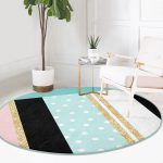 - RealHomes Dijital Baskılı Kaymaz Tabanlı Comfort Yuvarlak Halı - Realhomes  Renkli Zeminde Gold Detaylı Geometrik Çizimli Dijital Baskılı Modern Turkuaz Banyo Yıkanabilir Kaymaz Tabanlı Yuvarlak Halı Realhomes