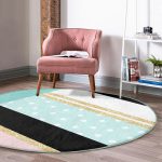 - RealHomes Dijital Baskılı Kaymaz Tabanlı Comfort Yuvarlak Halı - Realhomes  Renkli Zeminde Gold Detaylı Geometrik Çizimli Dijital Baskılı Modern Turkuaz Banyo Yıkanabilir Kaymaz Tabanlı Yuvarlak Halı Realhomes