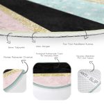 - RealHomes Dijital Baskılı Kaymaz Tabanlı Comfort Yuvarlak Halı - Realhomes  Renkli Zeminde Gold Detaylı Geometrik Çizimli Dijital Baskılı Modern Turkuaz Banyo Yıkanabilir Kaymaz Tabanlı Yuvarlak Halı Realhomes