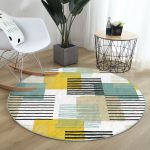 - RealHomes Dijital Baskılı Kaymaz Tabanlı Comfort Yuvarlak Halı - Realhomes Beyaz Zeminde Renkli Çizgili Geometrik Desenli Dijital Baskılı Modern Salon ve Oturma Odası Kaymaz Tabanlı Yuvarlak Halı Realhomes