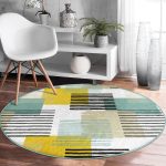 - RealHomes Dijital Baskılı Kaymaz Tabanlı Comfort Yuvarlak Halı - Realhomes Beyaz Zeminde Renkli Çizgili Geometrik Desenli Dijital Baskılı Modern Salon ve Oturma Odası Kaymaz Tabanlı Yuvarlak Halı Realhomes