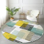 - RealHomes Dijital Baskılı Kaymaz Tabanlı Comfort Yuvarlak Halı - Realhomes Beyaz Zeminde Renkli Çizgili Geometrik Desenli Dijital Baskılı Modern Salon ve Oturma Odası Kaymaz Tabanlı Yuvarlak Halı Realhomes