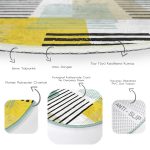 - RealHomes Dijital Baskılı Kaymaz Tabanlı Comfort Yuvarlak Halı - Realhomes Beyaz Zeminde Renkli Çizgili Geometrik Desenli Dijital Baskılı Modern Salon ve Oturma Odası Kaymaz Tabanlı Yuvarlak Halı Realhomes