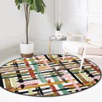 - RealHomes Dijital Baskılı Kaymaz Tabanlı Comfort Yuvarlak Halı - Realhomes  Beyaz Zeminde Renkli Geometrik Çizgili Dijital Baskılı Modern Koridor ve Antre Yıkanabilir Kaymaz Tabanlı Yuvarlak Halı Realhomes