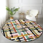 - RealHomes Dijital Baskılı Kaymaz Tabanlı Comfort Yuvarlak Halı - Realhomes  Beyaz Zeminde Renkli Geometrik Çizgili Dijital Baskılı Modern Koridor ve Antre Yıkanabilir Kaymaz Tabanlı Yuvarlak Halı Realhomes