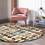 - RealHomes Dijital Baskılı Kaymaz Tabanlı Comfort Yuvarlak Halı - Realhomes  Beyaz Zeminde Renkli Geometrik Çizgili Dijital Baskılı Modern Koridor ve Antre Yıkanabilir Kaymaz Tabanlı Yuvarlak Halı Realhomes