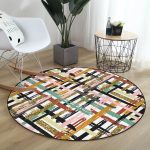 - RealHomes Dijital Baskılı Kaymaz Tabanlı Comfort Yuvarlak Halı - Realhomes  Beyaz Zeminde Renkli Geometrik Çizgili Dijital Baskılı Modern Koridor ve Antre Yıkanabilir Kaymaz Tabanlı Yuvarlak Halı Realhomes