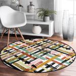 - RealHomes Dijital Baskılı Kaymaz Tabanlı Comfort Yuvarlak Halı - Realhomes  Beyaz Zeminde Renkli Geometrik Çizgili Dijital Baskılı Modern Koridor ve Antre Yıkanabilir Kaymaz Tabanlı Yuvarlak Halı Realhomes