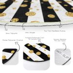 - RealHomes Dijital Baskılı Kaymaz Tabanlı Comfort Yuvarlak Halı - Realhomes  Beyaz Zeminde Siyah Çizgili Gold Detaylı Puantiyeli Dijital Baskılı Modern Koridor ve Antre Kaymaz Tabanlı Yuvarlak Halı Realhomes