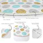 Beyaz Zeminde Gold Detaylı Renkli Puantiye Desenli Dijital Baskılı Modern Banyo Yıkanabilir Kaymaz Tabanlı Yuvarlak Halı Realhomes