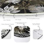 - RealHomes Dijital Baskılı Kaymaz Tabanlı Comfort Yuvarlak Halı - Realhomes  Siyah Zeminde Gold Detaylı Yaprak Desenli Dijital Baskılı Modern Salon ve Oturma Odası Kaymaz Tabanlı Yuvarlak Halı Realhomes