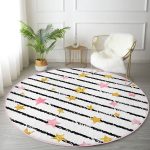 - RealHomes Dijital Baskılı Kaymaz Tabanlı Comfort Yuvarlak Halı - Realhomes  Beyaz Zeminde Siyah Çizgili Renkli Yıldız Desenli Dijital Baskılı Modern Çocuk ve Genç Odası Kaymaz Tabanlı Yuvarlak Halı Realhomes