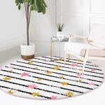 - RealHomes Dijital Baskılı Kaymaz Tabanlı Comfort Yuvarlak Halı - Realhomes  Beyaz Zeminde Siyah Çizgili Renkli Yıldız Desenli Dijital Baskılı Modern Çocuk ve Genç Odası Kaymaz Tabanlı Yuvarlak Halı Realhomes