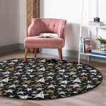 - RealHomes Dijital Baskılı Kaymaz Tabanlı Comfort Yuvarlak Halı - Realhomes Siyah Zeminde Gold Detaylı Beyaz Yıldız Desenli Dijital Baskılı Modern Salon ve Oturma Odası Kaymaz Tabanlı Yuvarlak Halı Realhomes