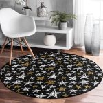 - RealHomes Dijital Baskılı Kaymaz Tabanlı Comfort Yuvarlak Halı - Realhomes Siyah Zeminde Gold Detaylı Beyaz Yıldız Desenli Dijital Baskılı Modern Salon ve Oturma Odası Kaymaz Tabanlı Yuvarlak Halı Realhomes