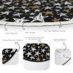 - RealHomes Dijital Baskılı Kaymaz Tabanlı Comfort Yuvarlak Halı - Realhomes Siyah Zeminde Gold Detaylı Beyaz Yıldız Desenli Dijital Baskılı Modern Salon ve Oturma Odası Kaymaz Tabanlı Yuvarlak Halı Realhomes