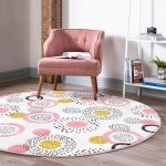 - RealHomes Dijital Baskılı Kaymaz Tabanlı Comfort Yuvarlak Halı - Realhomes  Beyaz Zeminde Gold Detaylı Renkli Puantiye Desenli Dijital Baskılı Modern Pembe Yatak Odası Yıkanabilir Kaymaz Tabanlı Yuvarlak Halı Realhomes