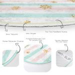 Beyaz Zeminde Renkli Yatay Çizgili Gold Detaylı Kar tanesi Dijital Baskılı Modern Pembe Yatak Odası Kaymaz Tabanlı Yuvarlak Halı Realhomes