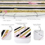 Beyaz Zeminde Flamingo Desenli Gold Detaylı Yatay Çizgi Dijital Baskılı Modern Pembe Yatak Odası Kaymaz Tabanlı Yuvarlak Halı Realhomes