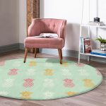 - RealHomes Dijital Baskılı Kaymaz Tabanlı Comfort Yuvarlak Halı - Realhomes  Pastel Zeminde Ananas Desenli Dijital Baskılı Modern Yeşil Koridor ve Antre Yıkanabilir Kaymaz Tabanlı Yuvarlak Halı Realhomes