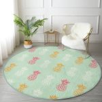- RealHomes Dijital Baskılı Kaymaz Tabanlı Comfort Yuvarlak Halı - Realhomes  Pastel Zeminde Ananas Desenli Dijital Baskılı Modern Yeşil Koridor ve Antre Yıkanabilir Kaymaz Tabanlı Yuvarlak Halı Realhomes