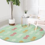 - RealHomes Dijital Baskılı Kaymaz Tabanlı Comfort Yuvarlak Halı - Realhomes  Pastel Zeminde Ananas Desenli Dijital Baskılı Modern Yeşil Koridor ve Antre Yıkanabilir Kaymaz Tabanlı Yuvarlak Halı Realhomes
