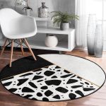 - RealHomes Dijital Baskılı Kaymaz Tabanlı Comfort Yuvarlak Halı - Realhomes Renkli Zeminde Siyah Puantiye Desenli Dijital Baskılı Modern Koridor ve Antre Yıkanabilir Kaymaz Tabanlı Yuvarlak Halı Realhomes