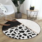 - RealHomes Dijital Baskılı Kaymaz Tabanlı Comfort Yuvarlak Halı - Realhomes Renkli Zeminde Siyah Puantiye Desenli Dijital Baskılı Modern Koridor ve Antre Yıkanabilir Kaymaz Tabanlı Yuvarlak Halı Realhomes